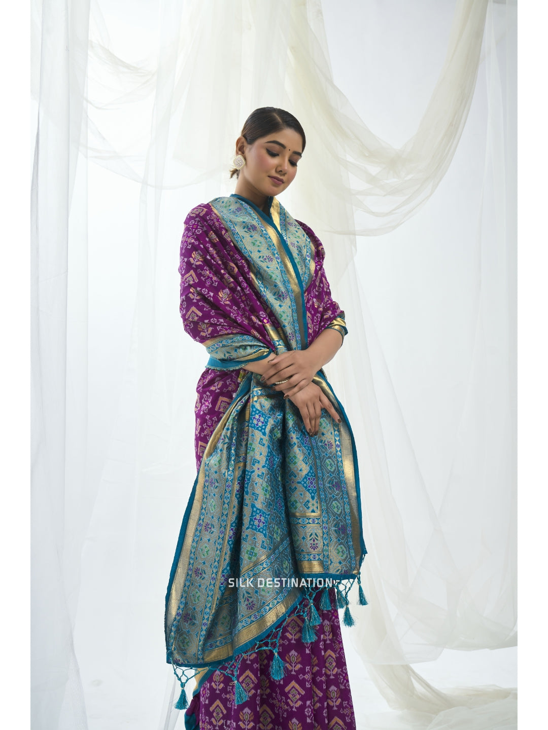 Bhanumati Saree: Precious Purple with Bright Blue Pallu, double Ikat patola Silk Saree