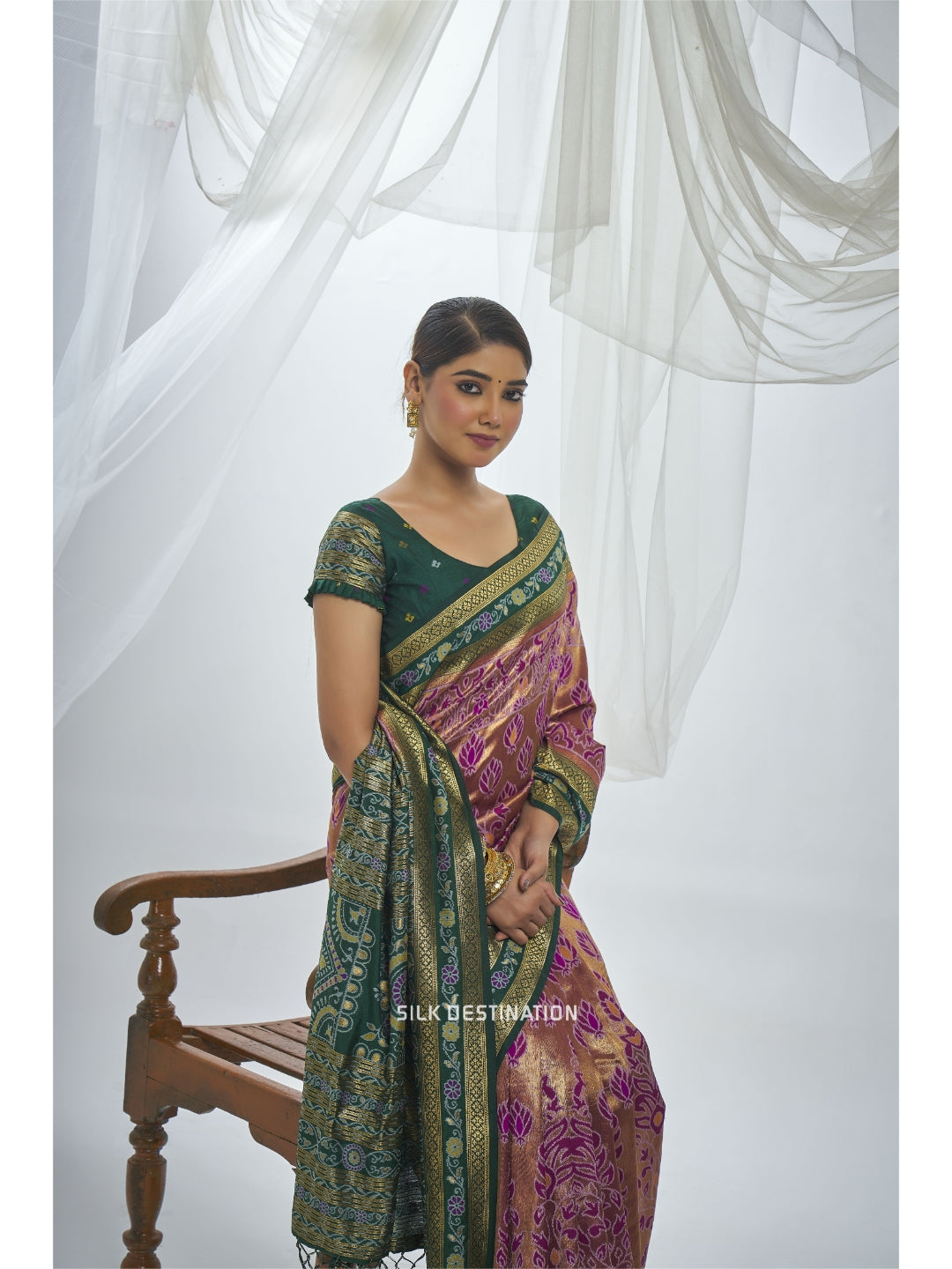 Swarnakala Saree: Precious Purple with Godly Green Pallu, Traditional Sambalpuri Silk Saree with Barpali Motifs