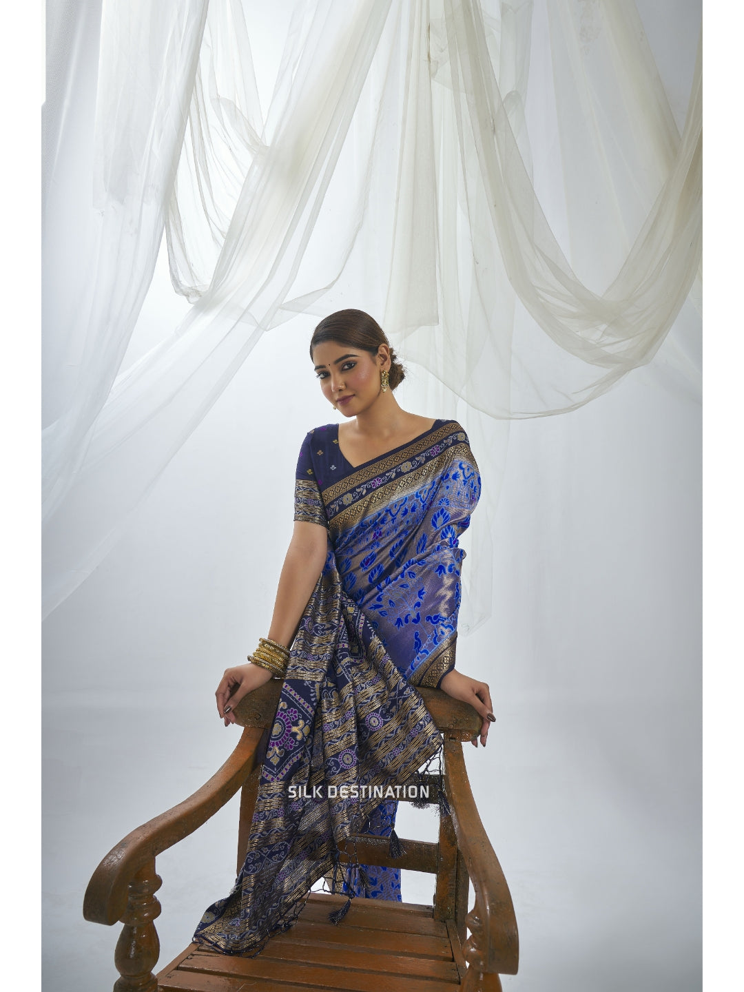 Swarnachandra Saree: Beauty blue & Cobalt Blue Pallu, Traditional Sambalpuri Silk Saree with Barpali Motifs