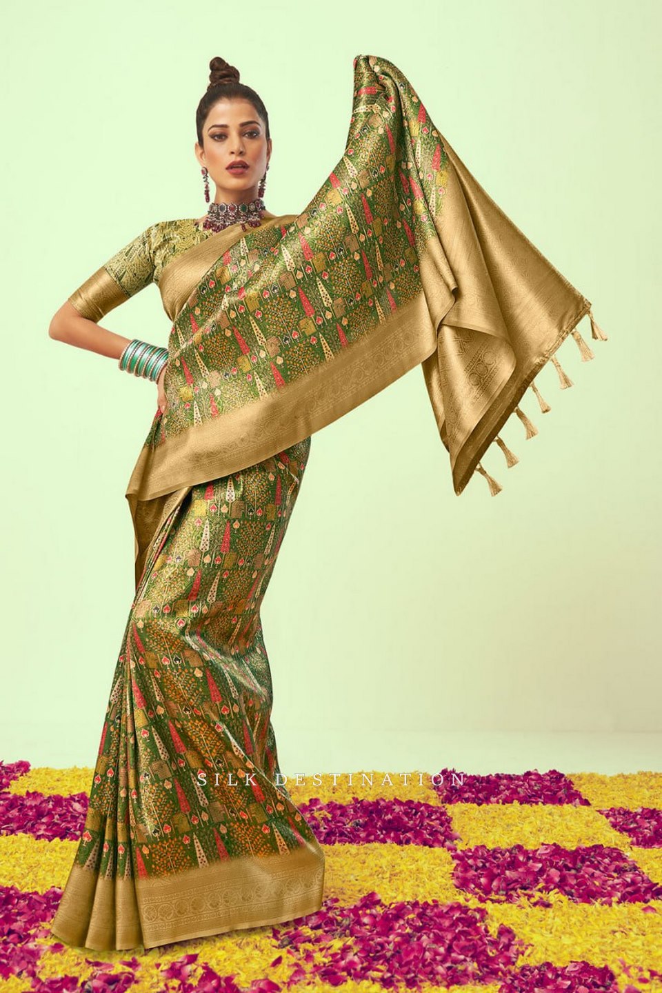 Crafted Design Saree with Golden Pallu and Showcase Design
