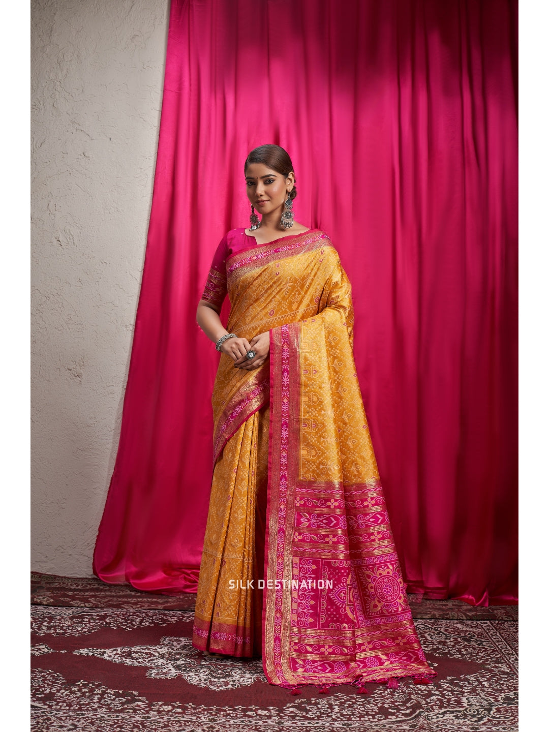 Youthful Yellow with Pretty Pink Pallu, Designer Sambalpuri Silk Saree with traditional Motifs