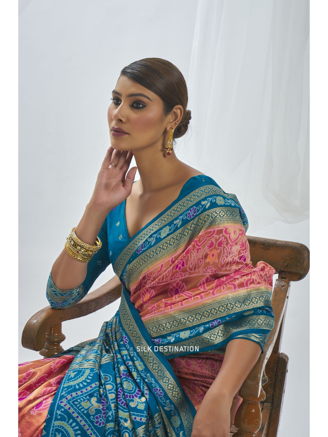 Swarnashripada Saree: Precious Peach & Beauty Blue Pallu, Traditional Sambalpuri Silk Saree with Barpali Motifs