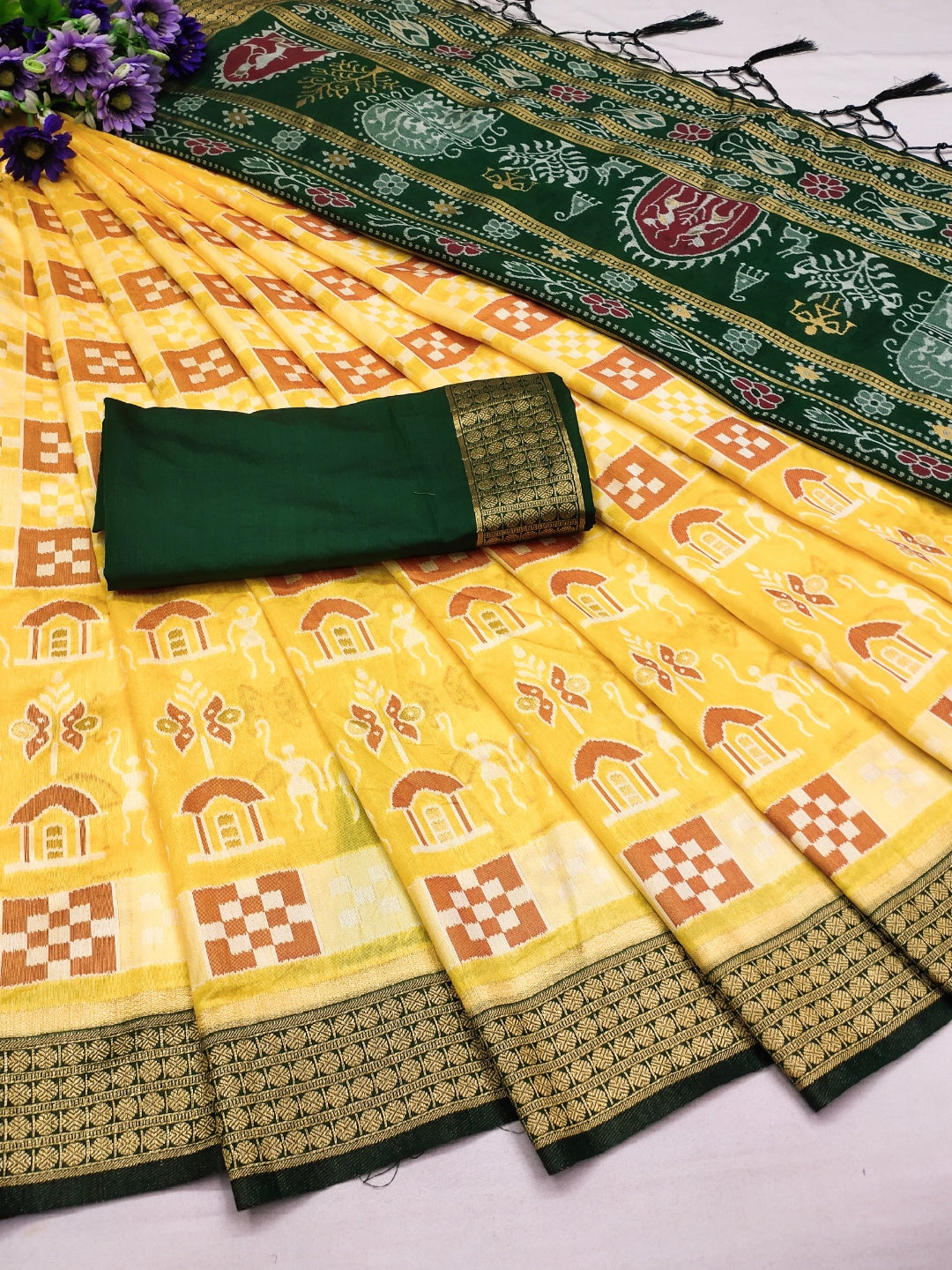 Youth Yellow and Morpich Green Sundari – Designer Sambalpuri Anchal Silk Saree