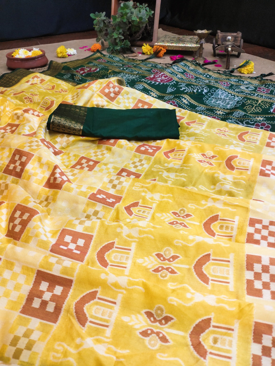 Youth Yellow and Morpich Green Sundari – Designer Sambalpuri Anchal Silk Saree