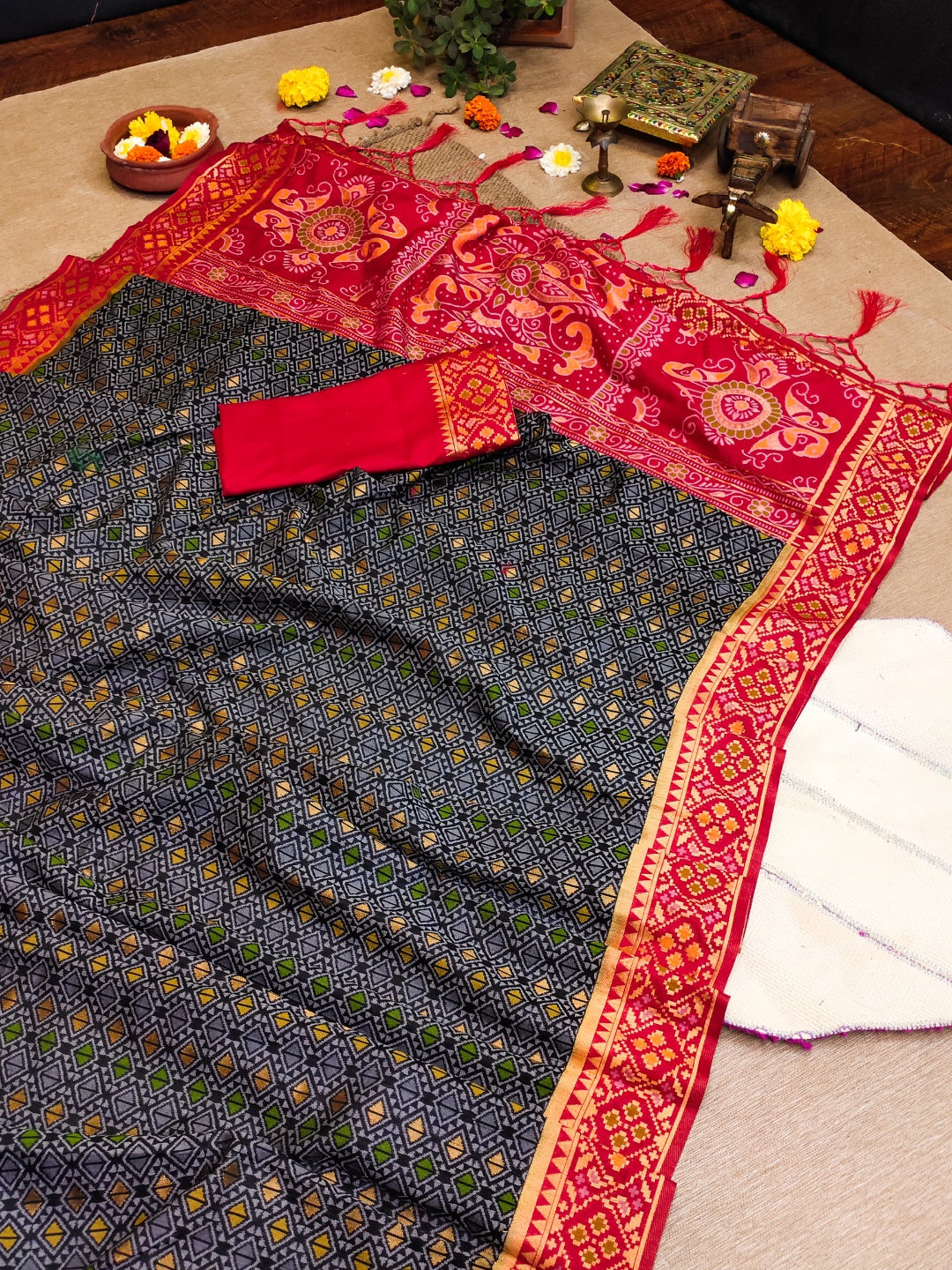 Prussian Blue and Rich Red Asmitha – Designer Sambalpuri Anchal Silk Saree