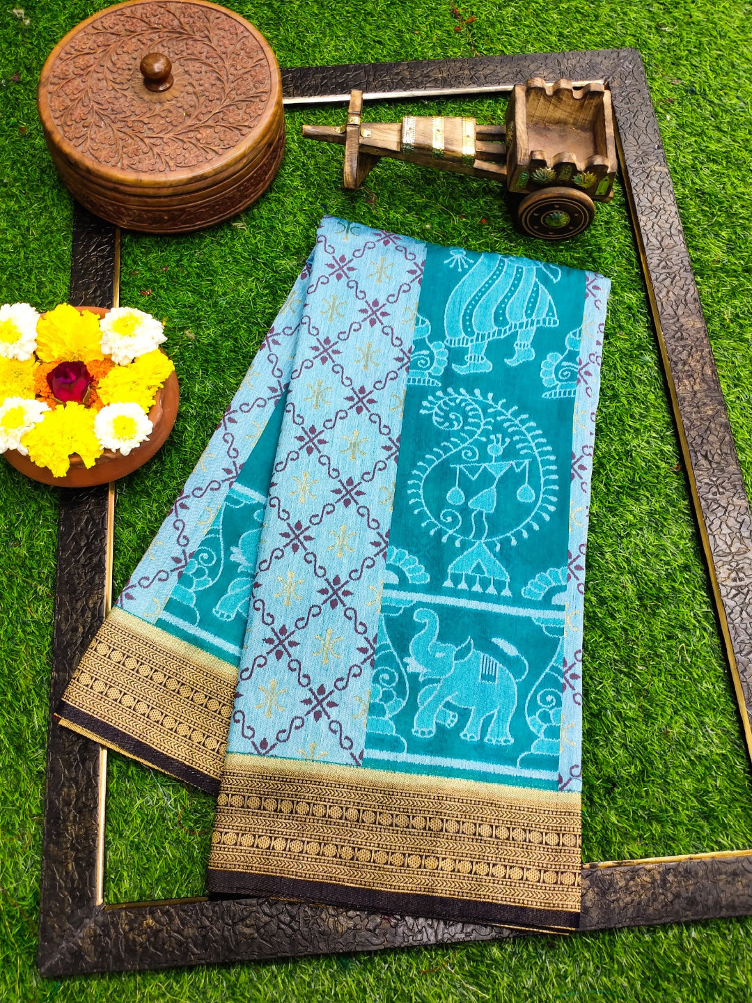 Trio Combination of Blush Blue, Bold Blue and Sapphire Blue Triveni Sangam - Designer Sambalpuri Anchal Silk Saree