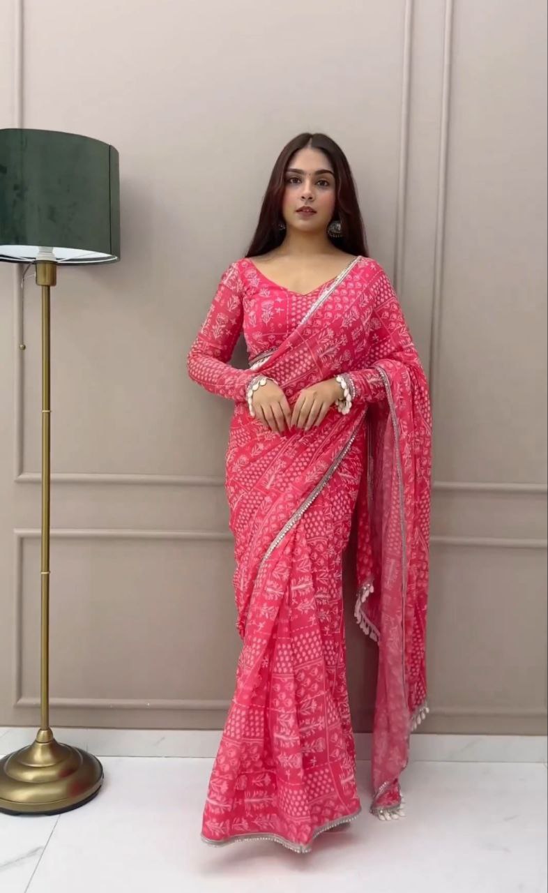 1 Min Ready-To-Wear beautiful Designer saree on fox Georgette fabric digital print saree