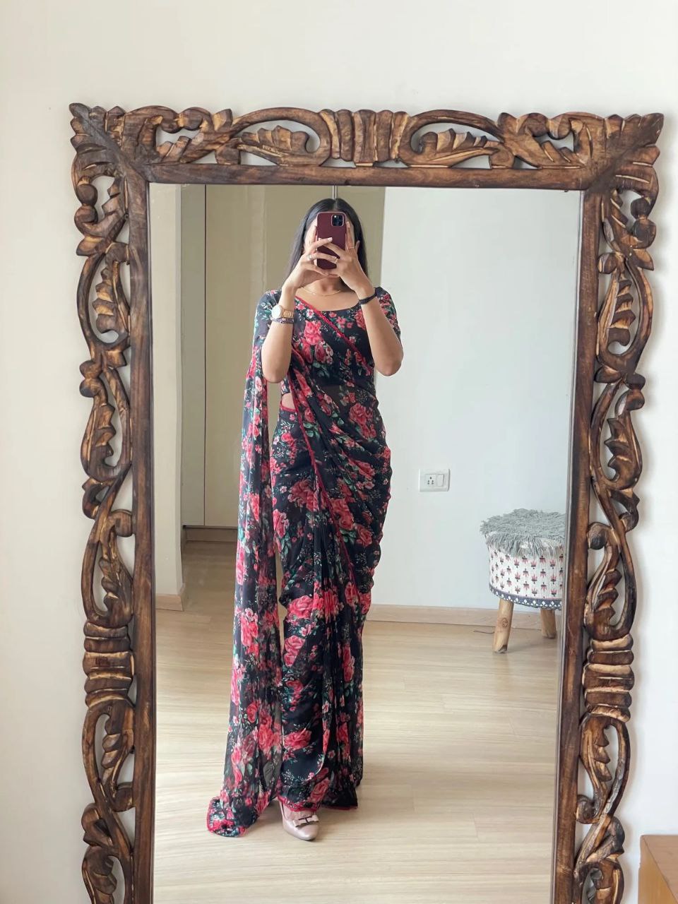1 Min Ready-To-Wear beautiful Designer on fox Georgette fabric digital print saree