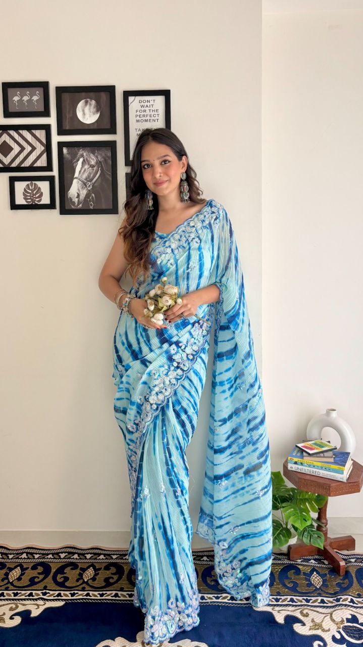 Isha Crush - Most Beautiful In Georgette With Crush Pattern Fabric With Sequence Embroidery Work Saree