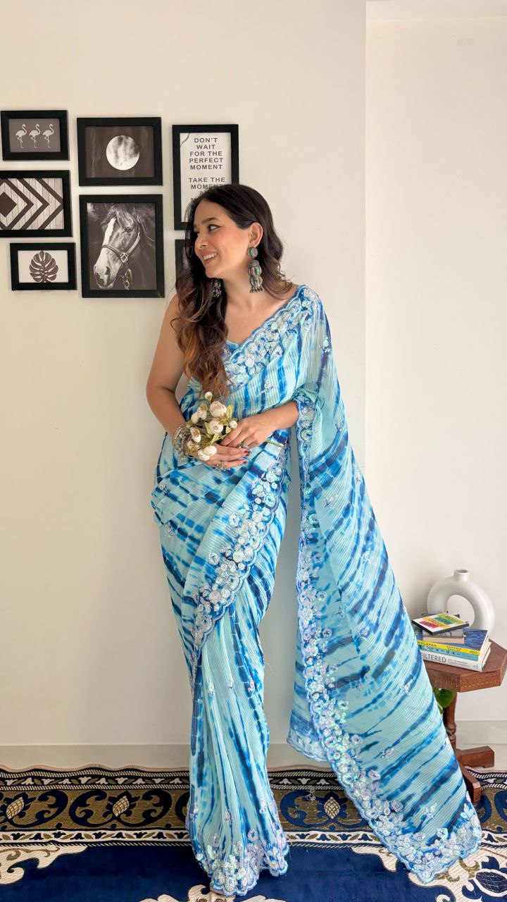 Isha Crush - Most Beautiful In Georgette With Crush Pattern Fabric With Sequence Embroidery Work Saree